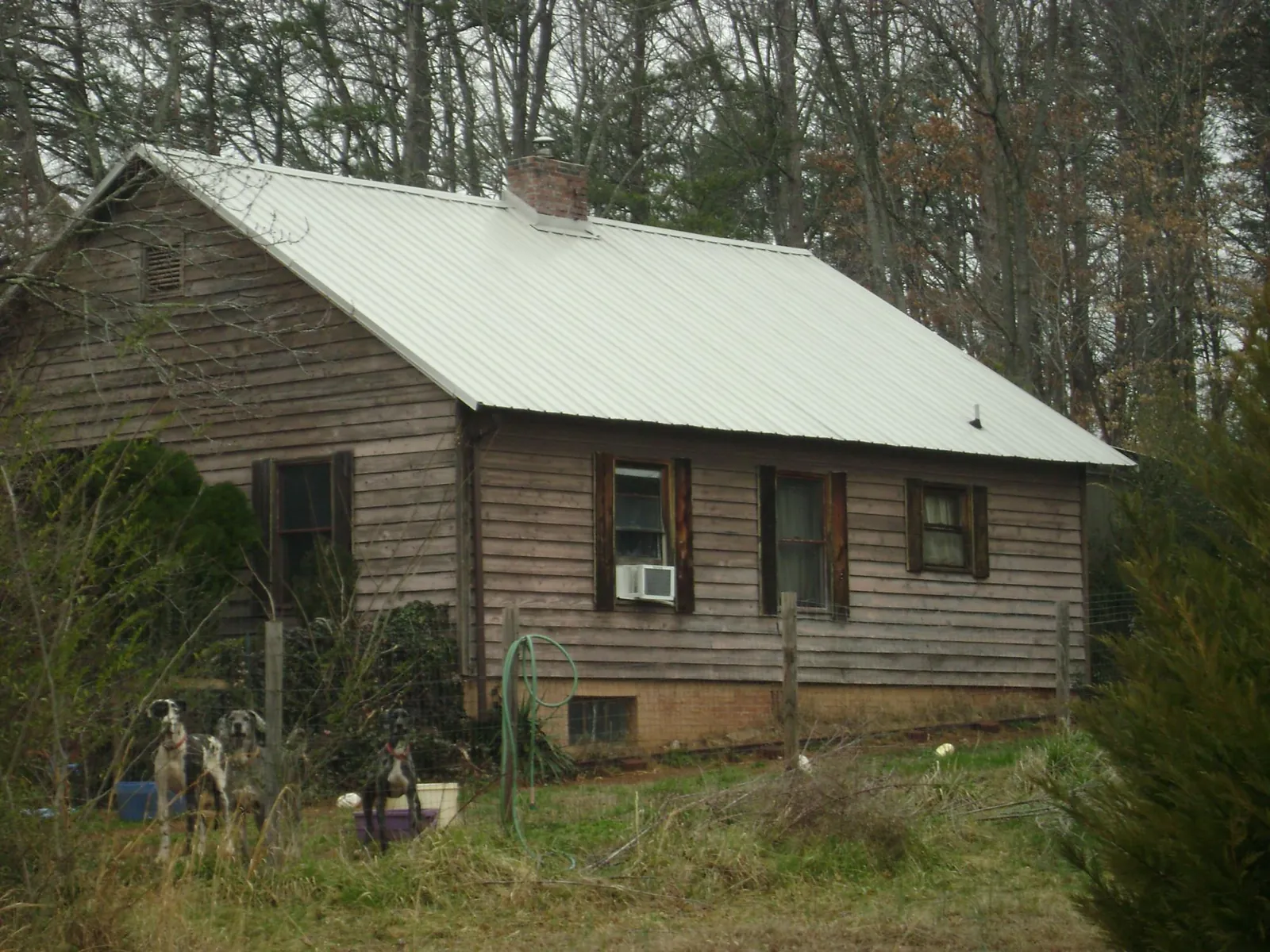 White metal roof on an old wood sided farmhouse, from a Metal Roof Installation job in Evart